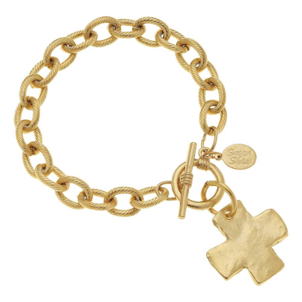 NEW SUSAN SHAW women's cross toggle bracelet in gold